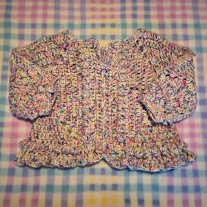 Handmade 🩷 Adorable Multicolor Crochet Baby Girl Long Sleeve Sweater 24M